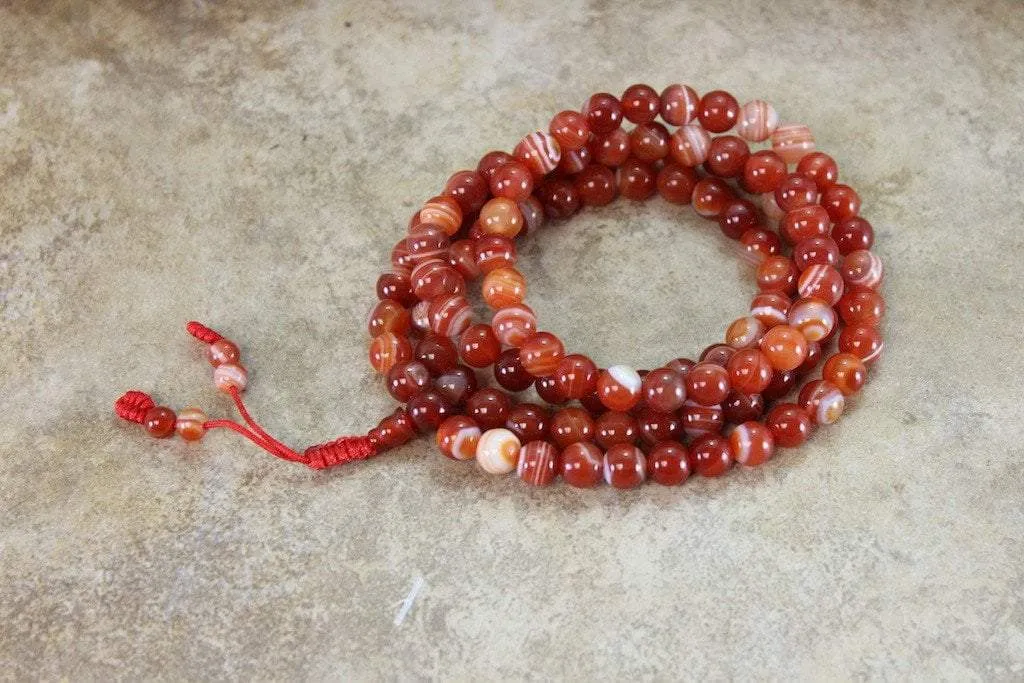 108 Bead Striped Red Agate Tibetan Mala