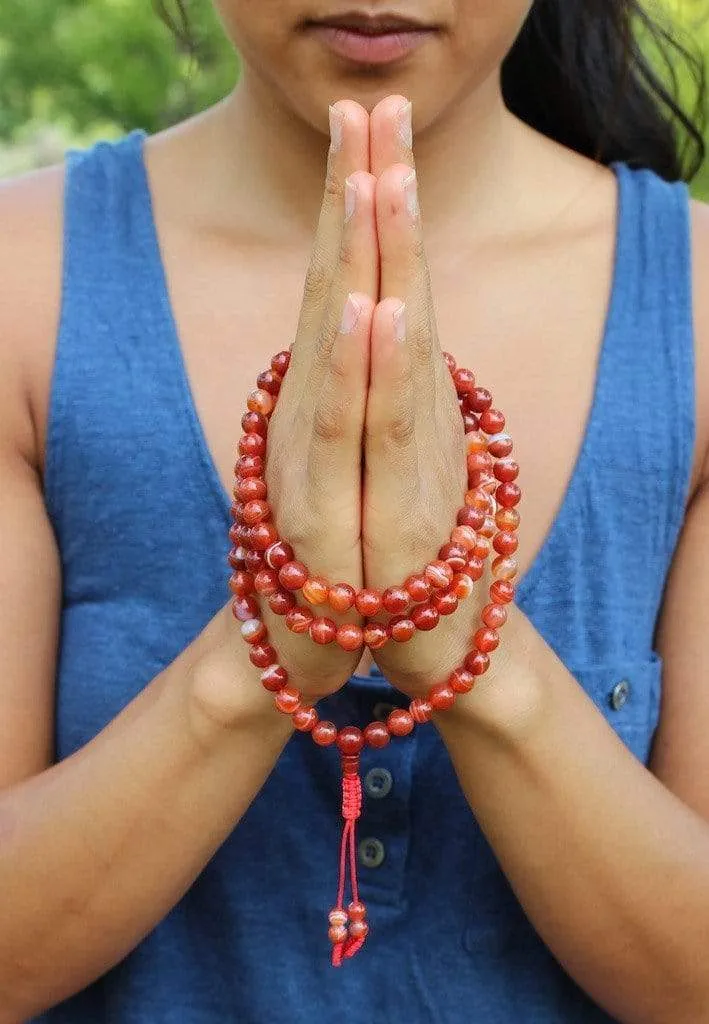 108 Bead Striped Red Agate Tibetan Mala