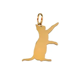 14K Yellow Gold Playing Cat Silhouette Charm