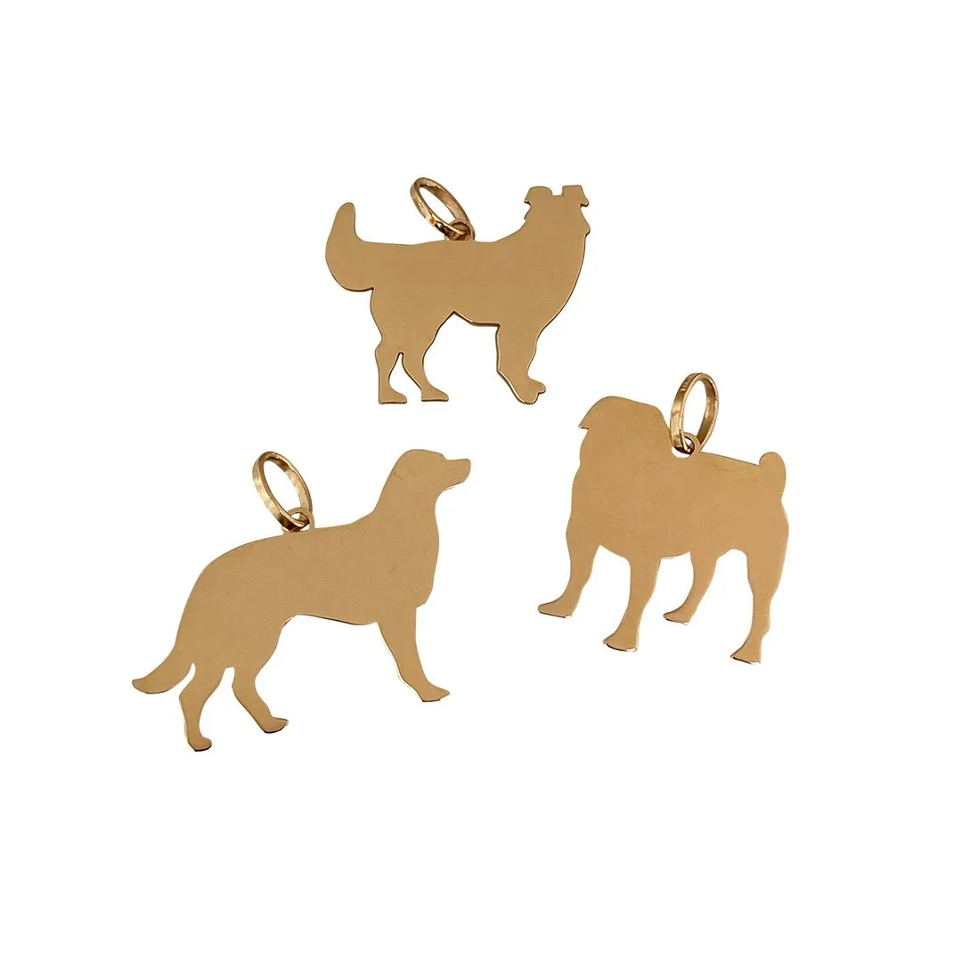 14K Yellow Gold Pug Dog Silhouette Charm