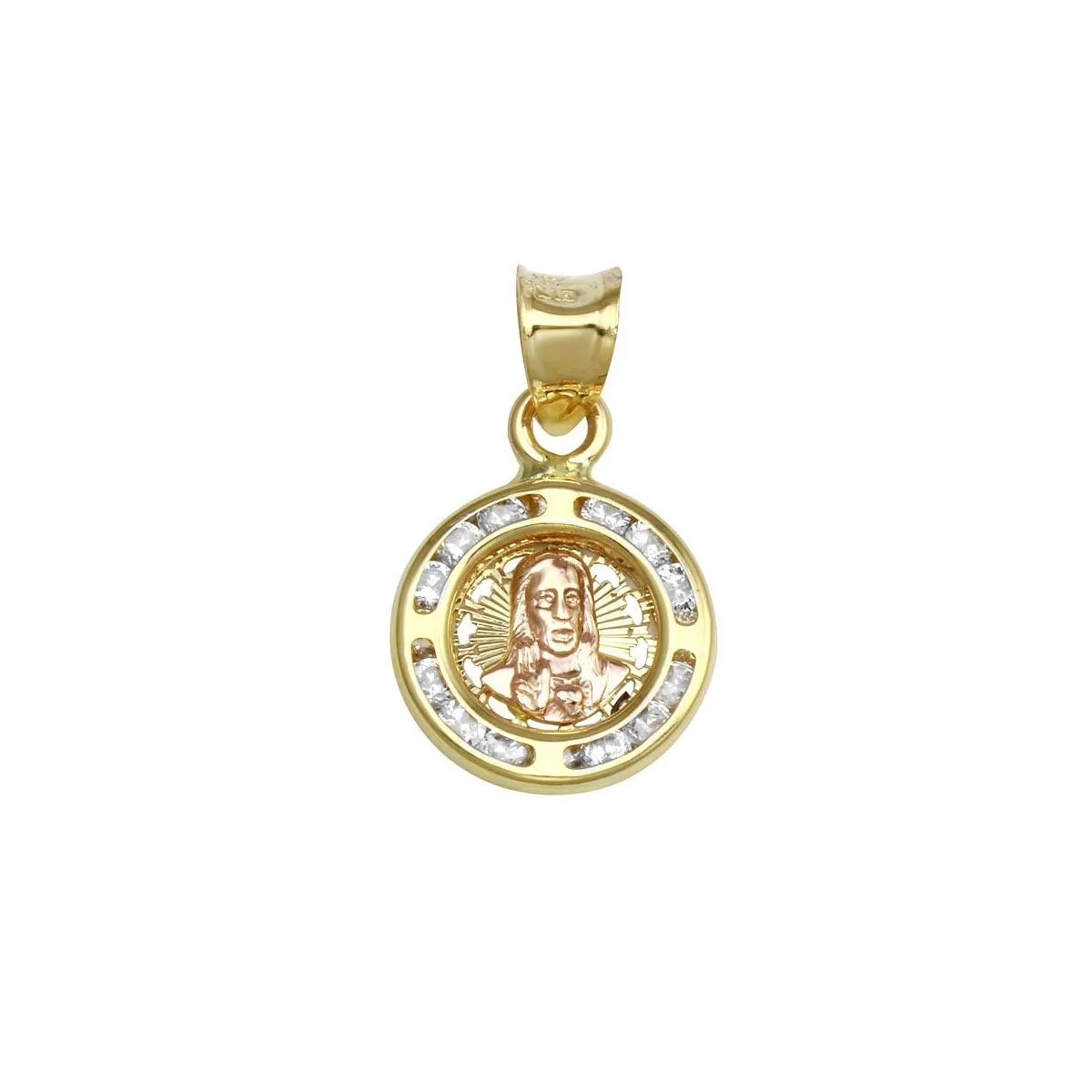 14P00007. - 14 Karat Yellow Gold CZ Disc Jesus Pendant