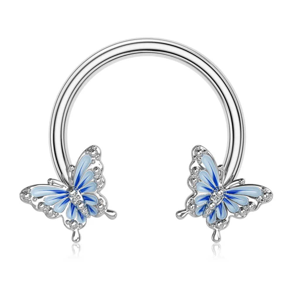 16G Blue Butterfly Horseshoe Septum Ring