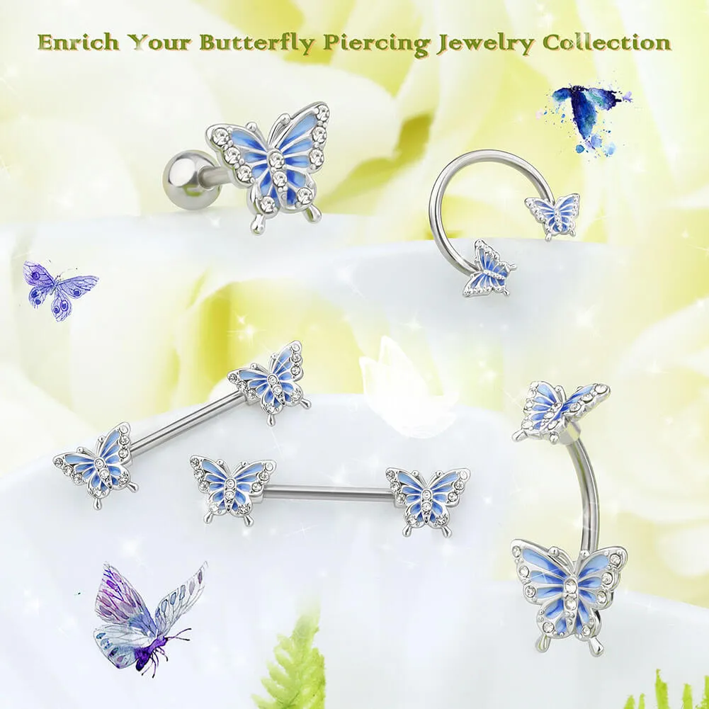 16G Blue Butterfly Horseshoe Septum Ring