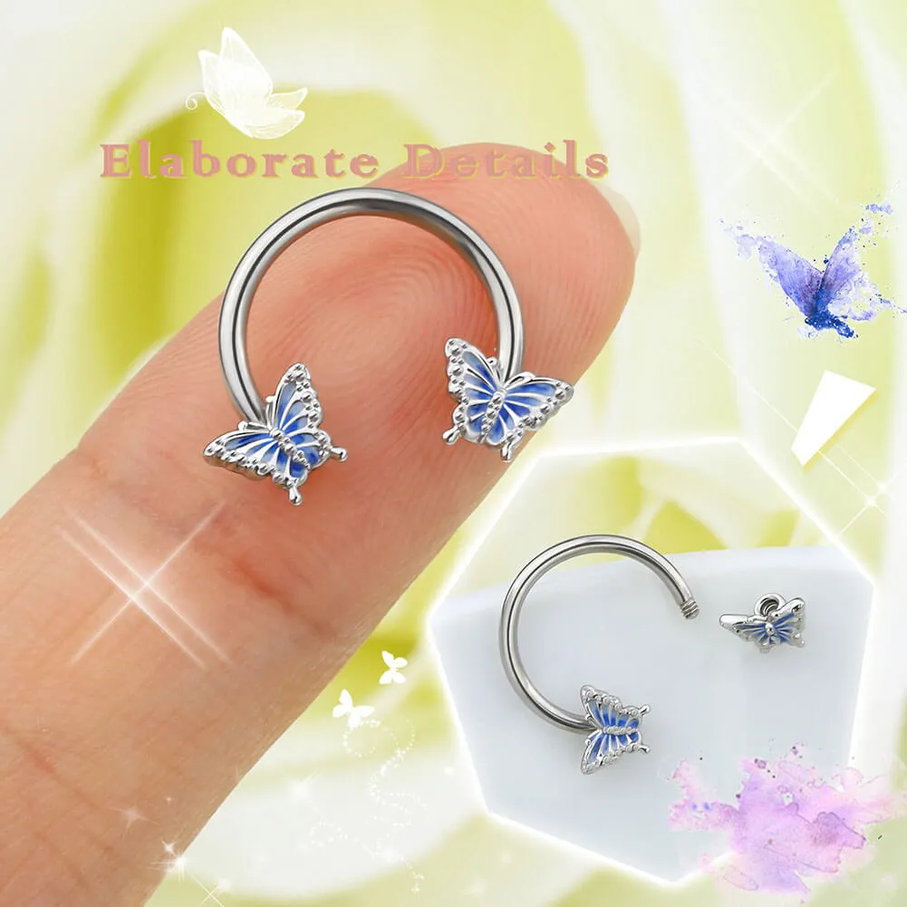 16G Blue Butterfly Horseshoe Septum Ring