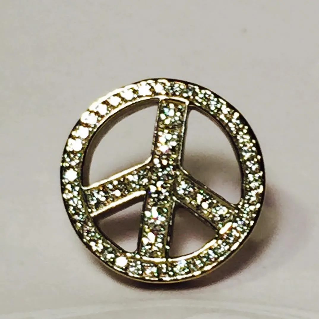 18k White Gold Peace Sign Pin with Diamonds