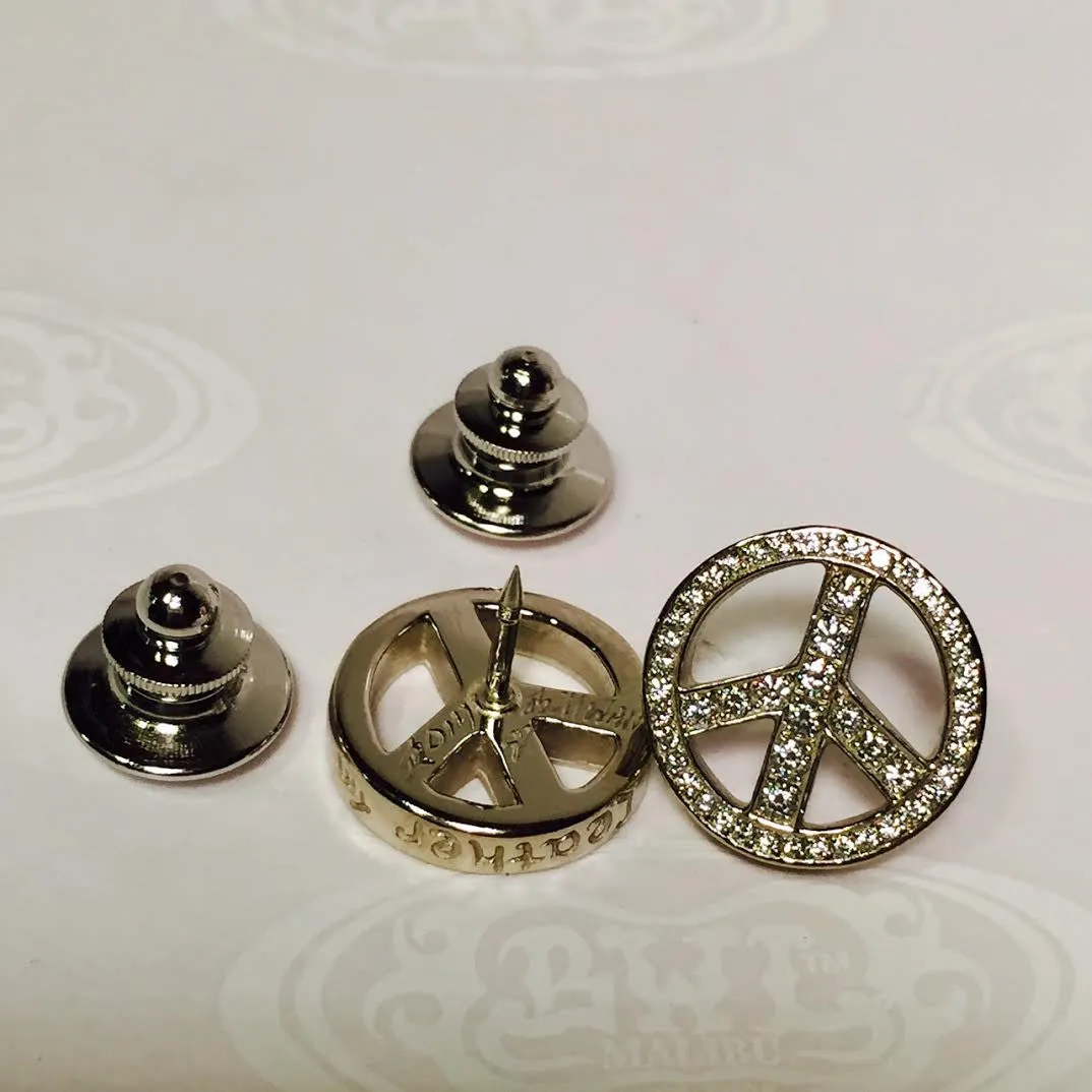 18k White Gold Peace Sign Pin with Diamonds