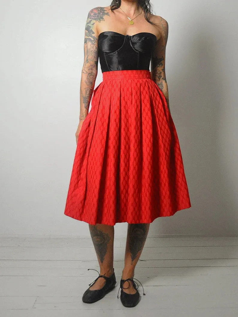 1950's Red High Waist Pleated Skirt