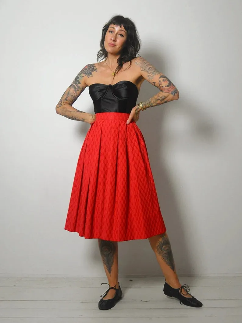 1950's Red High Waist Pleated Skirt