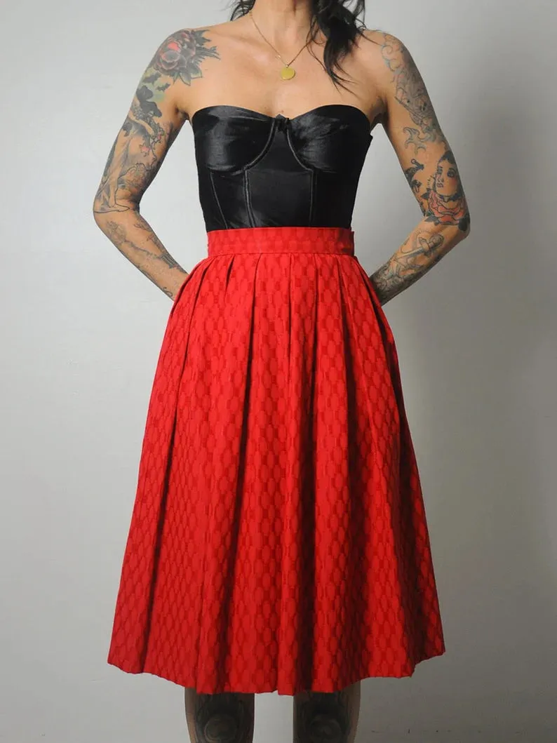 1950's Red High Waist Pleated Skirt