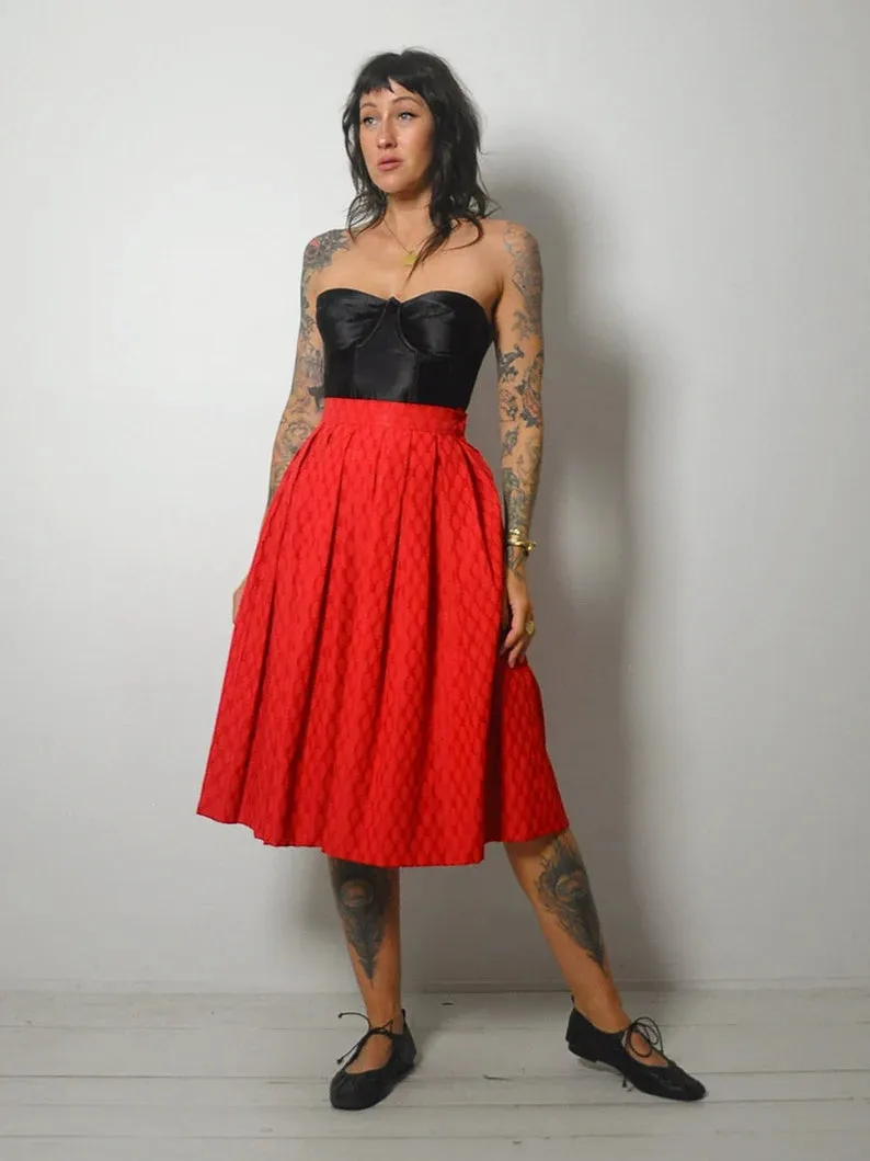 1950's Red High Waist Pleated Skirt