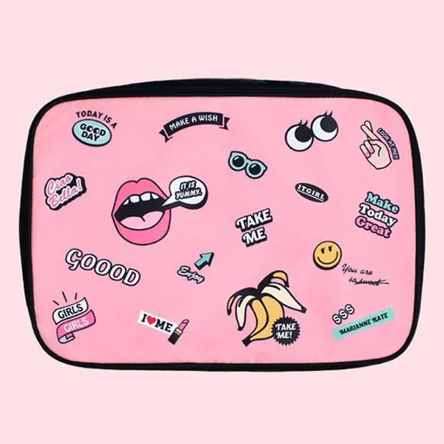 1Pc Portable Cartoon Big Tongue Pattern Travel Handbag Clothes Luggage Storage Organizer Boarding