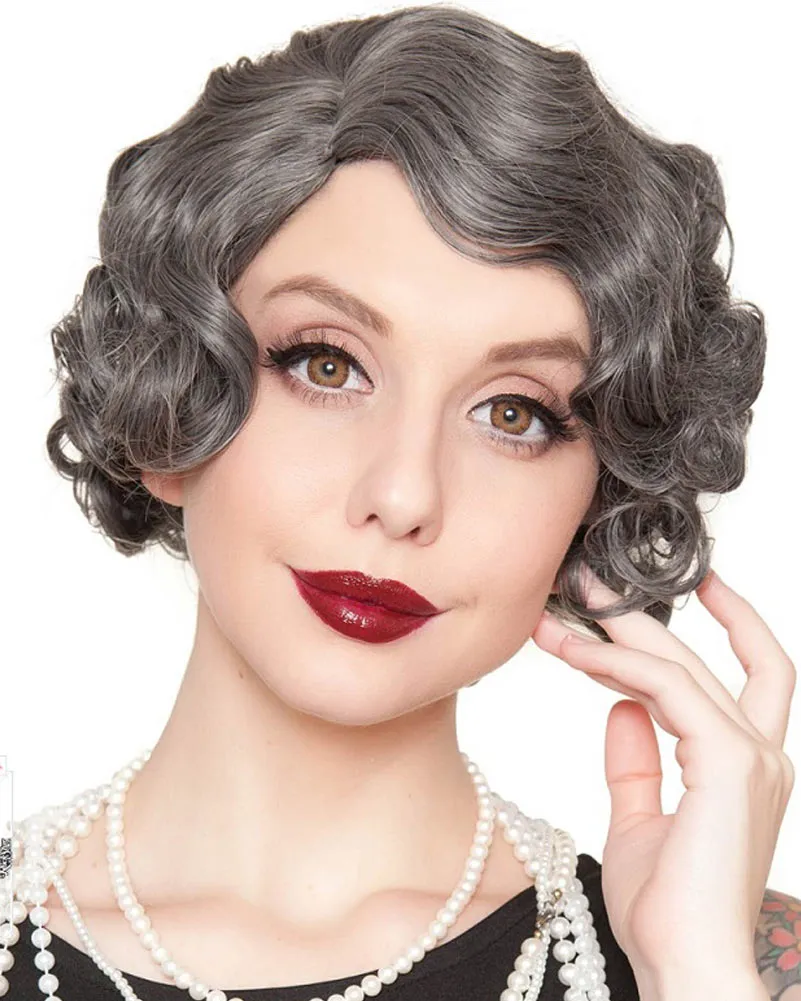 20s Flapper Finger Premium Grey Wig