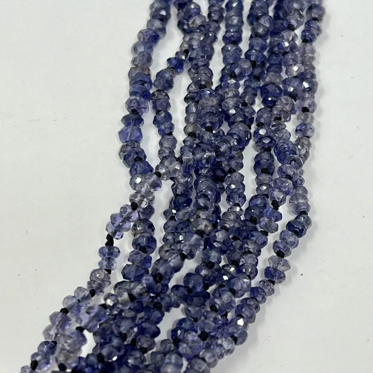 38" Iolite 10 Strand Necklace with Sapphire Embellished Clasp