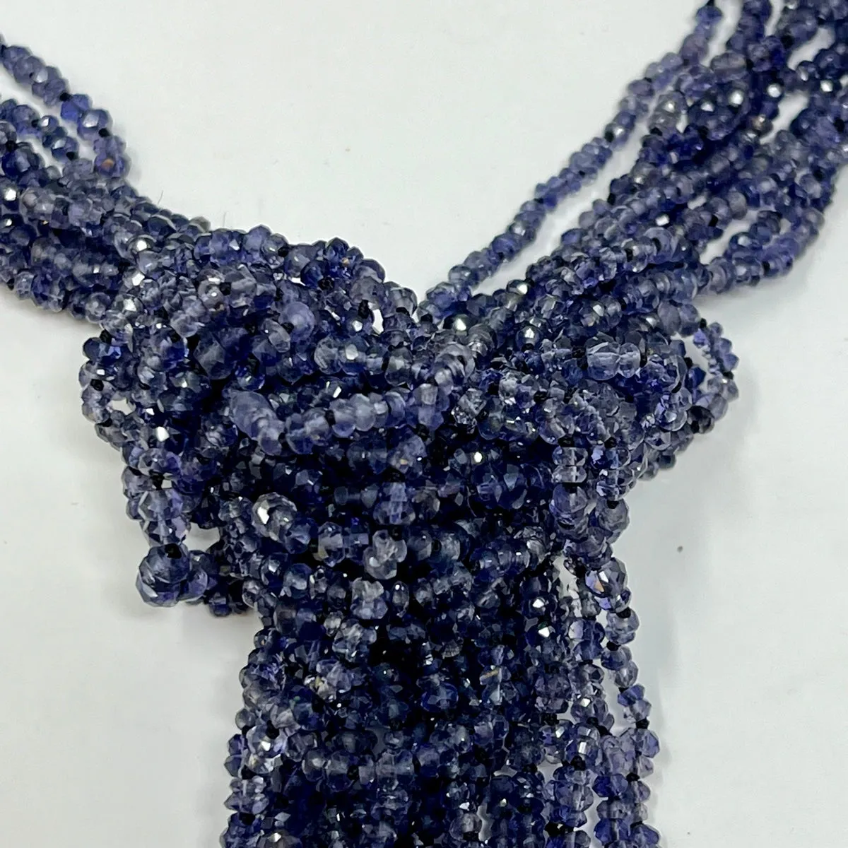 38" Iolite 10 Strand Necklace with Sapphire Embellished Clasp