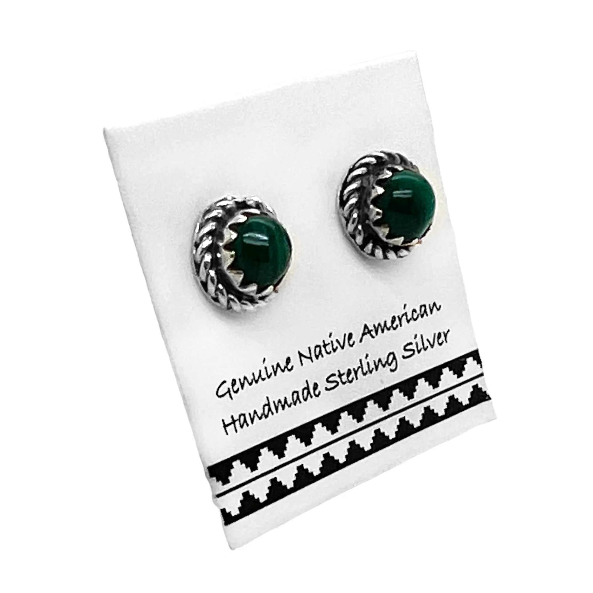 6mm Genuine Malachite Stud Earrings, Sterling Silver, Authentic Native American Handmade, Nickle Free, Dark Green, Round