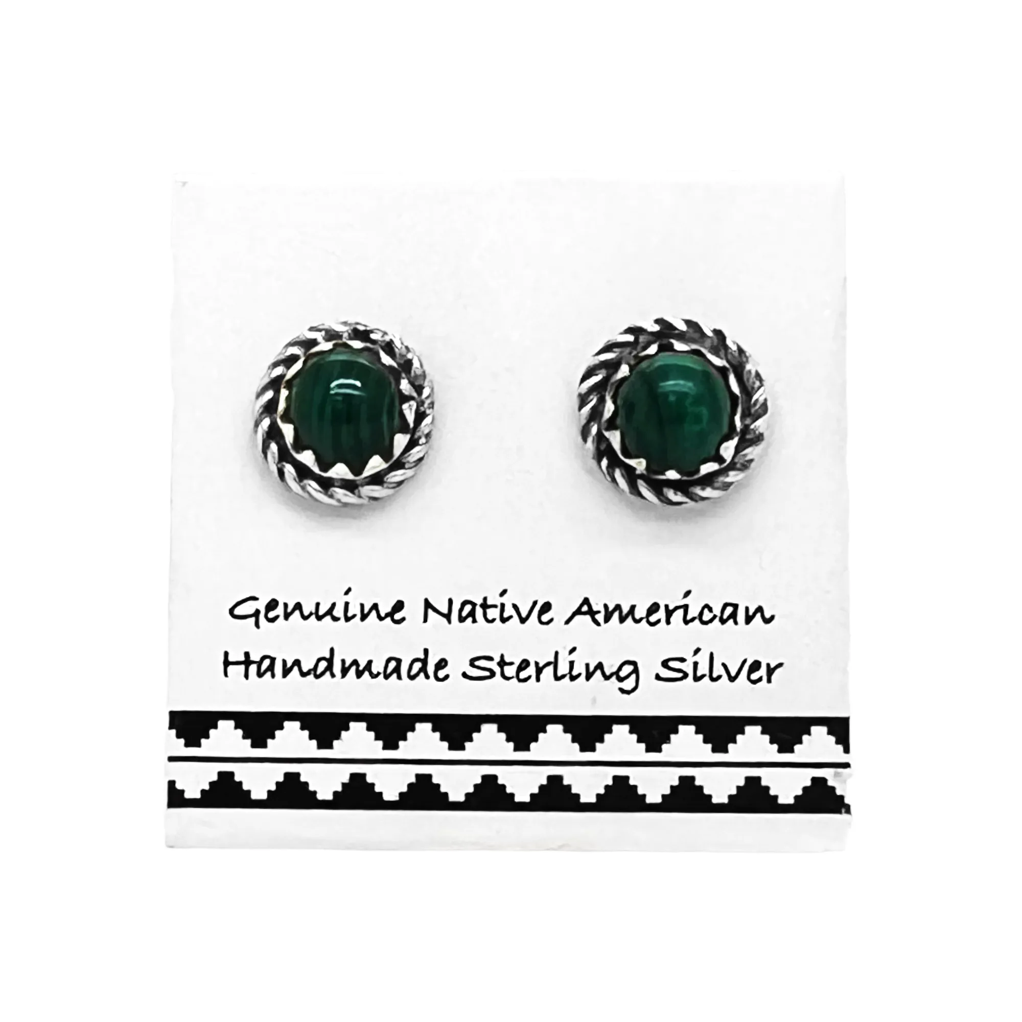 6mm Genuine Malachite Stud Earrings, Sterling Silver, Authentic Native American Handmade, Nickle Free, Dark Green, Round