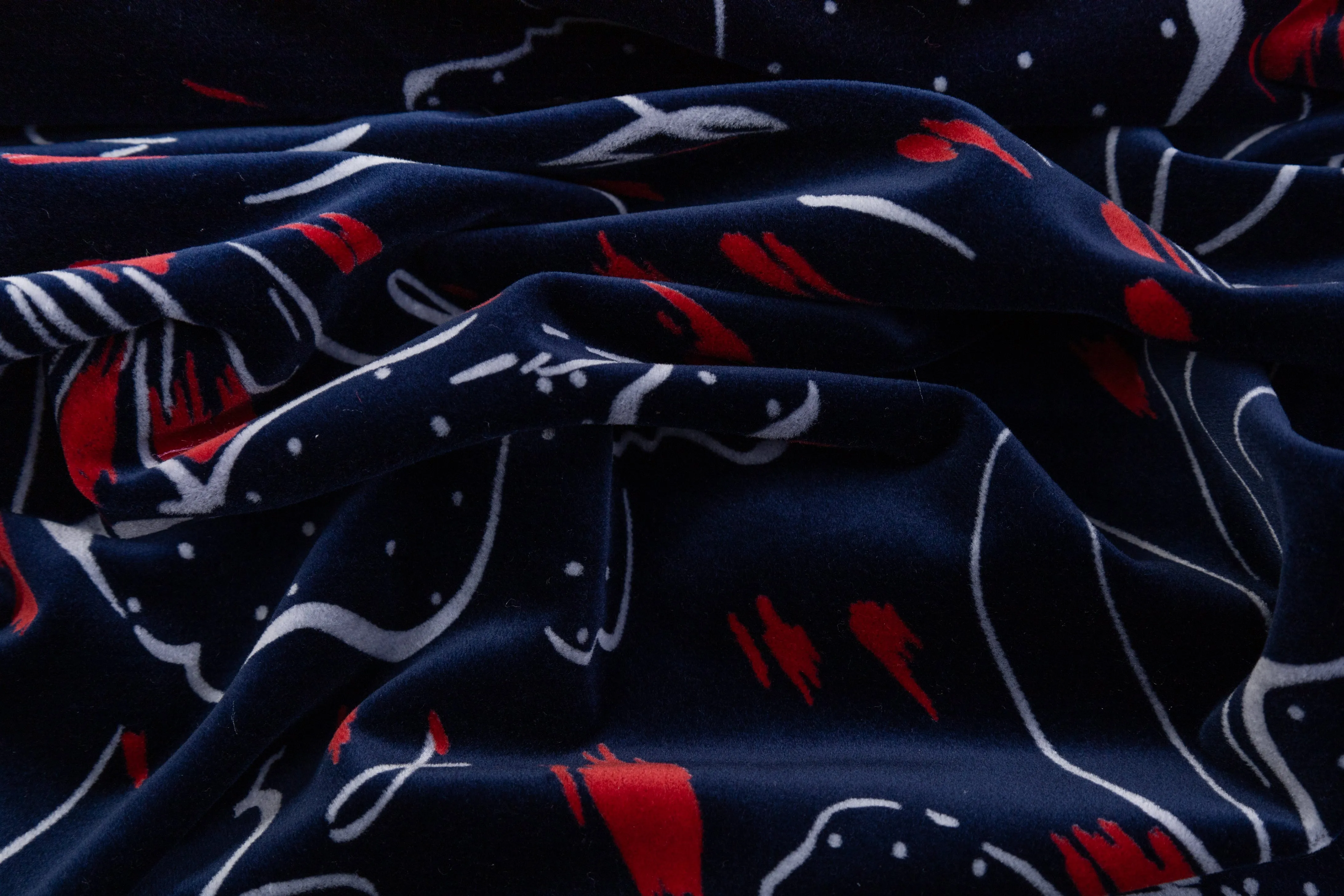 Abstract Italian Cotton Velvet - Navy / Red