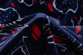 Abstract Italian Cotton Velvet - Navy / Red