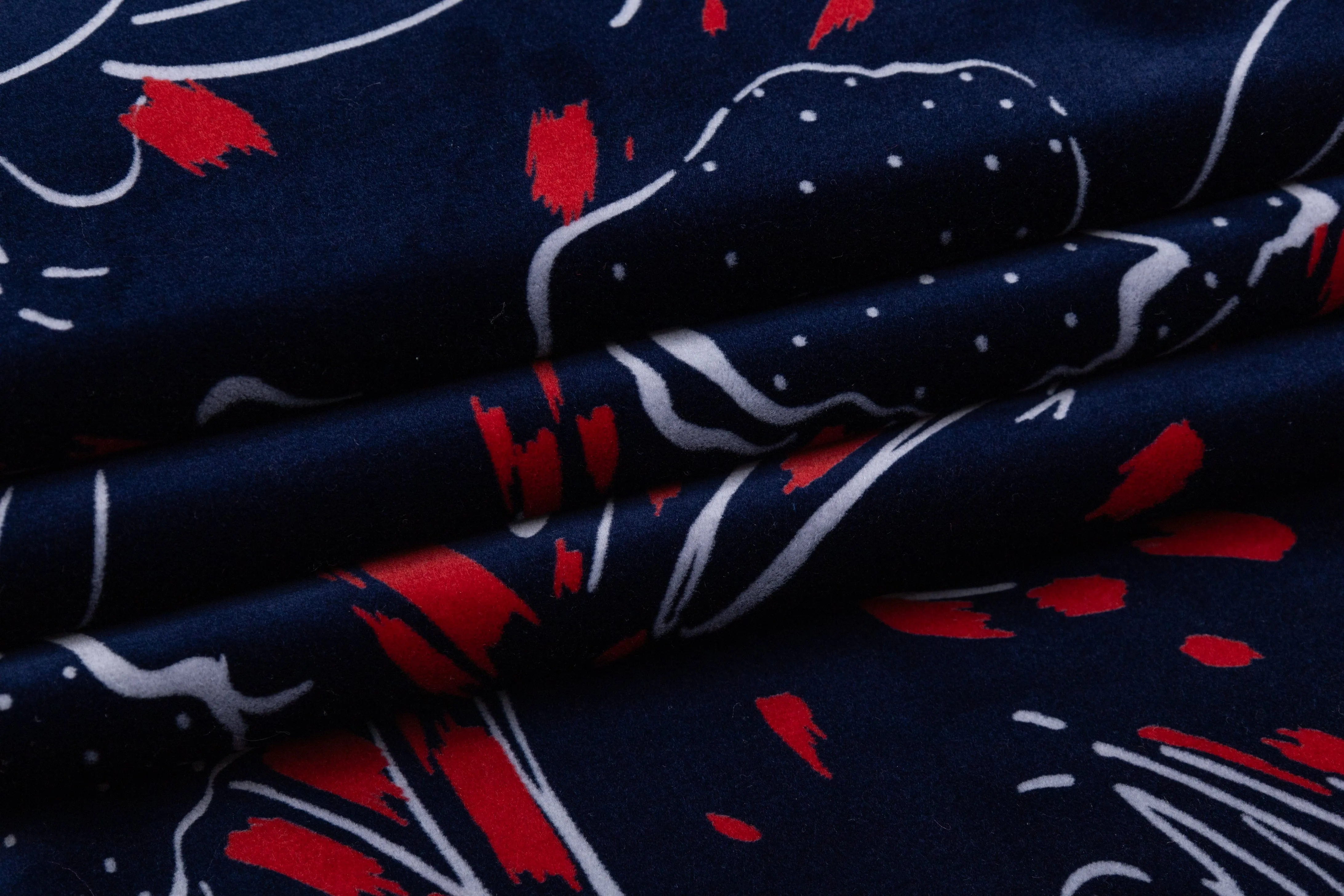 Abstract Italian Cotton Velvet - Navy / Red