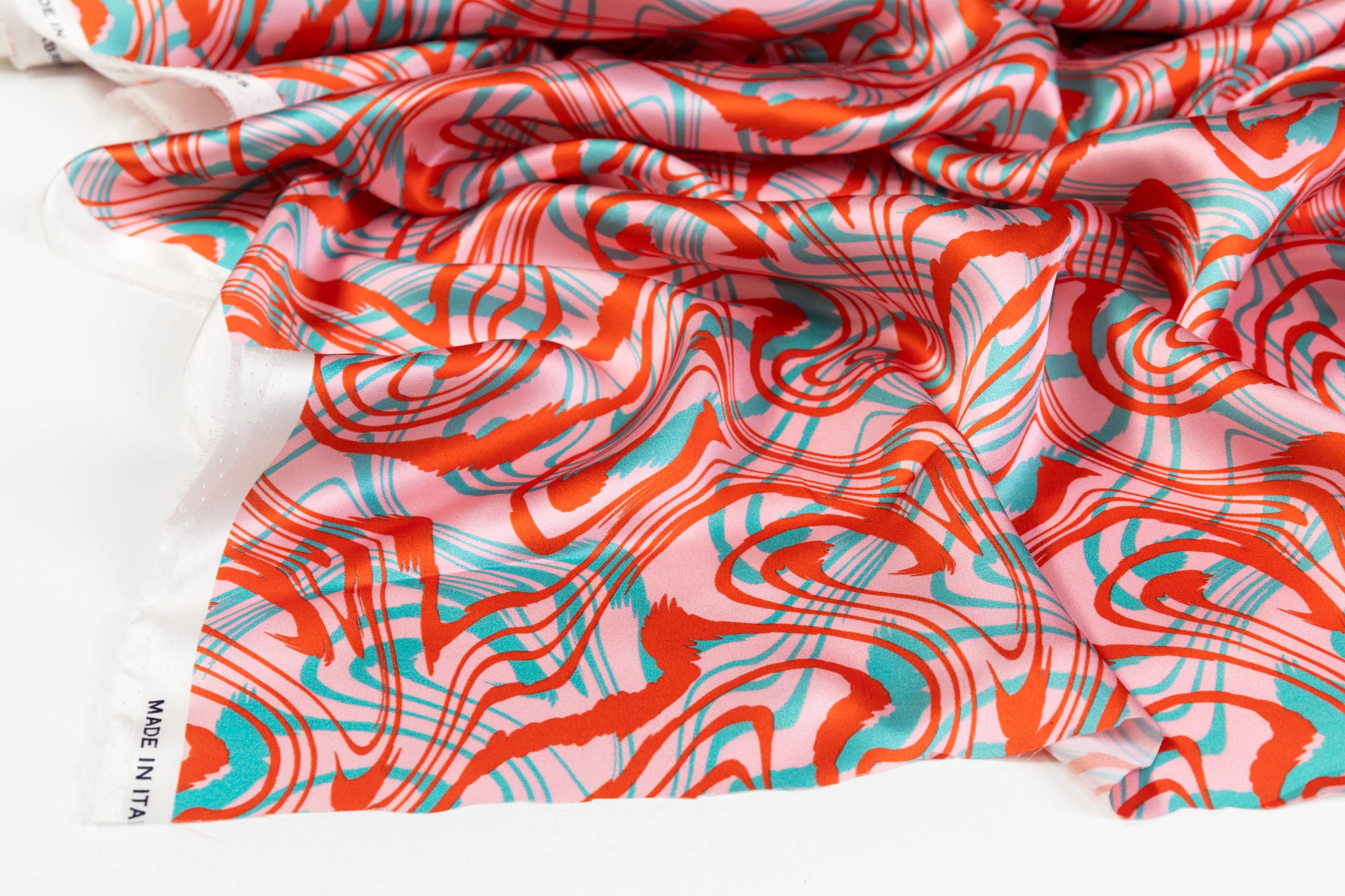 Abstract Italian Silk Charmeuse - Pink / Red / Turquoise