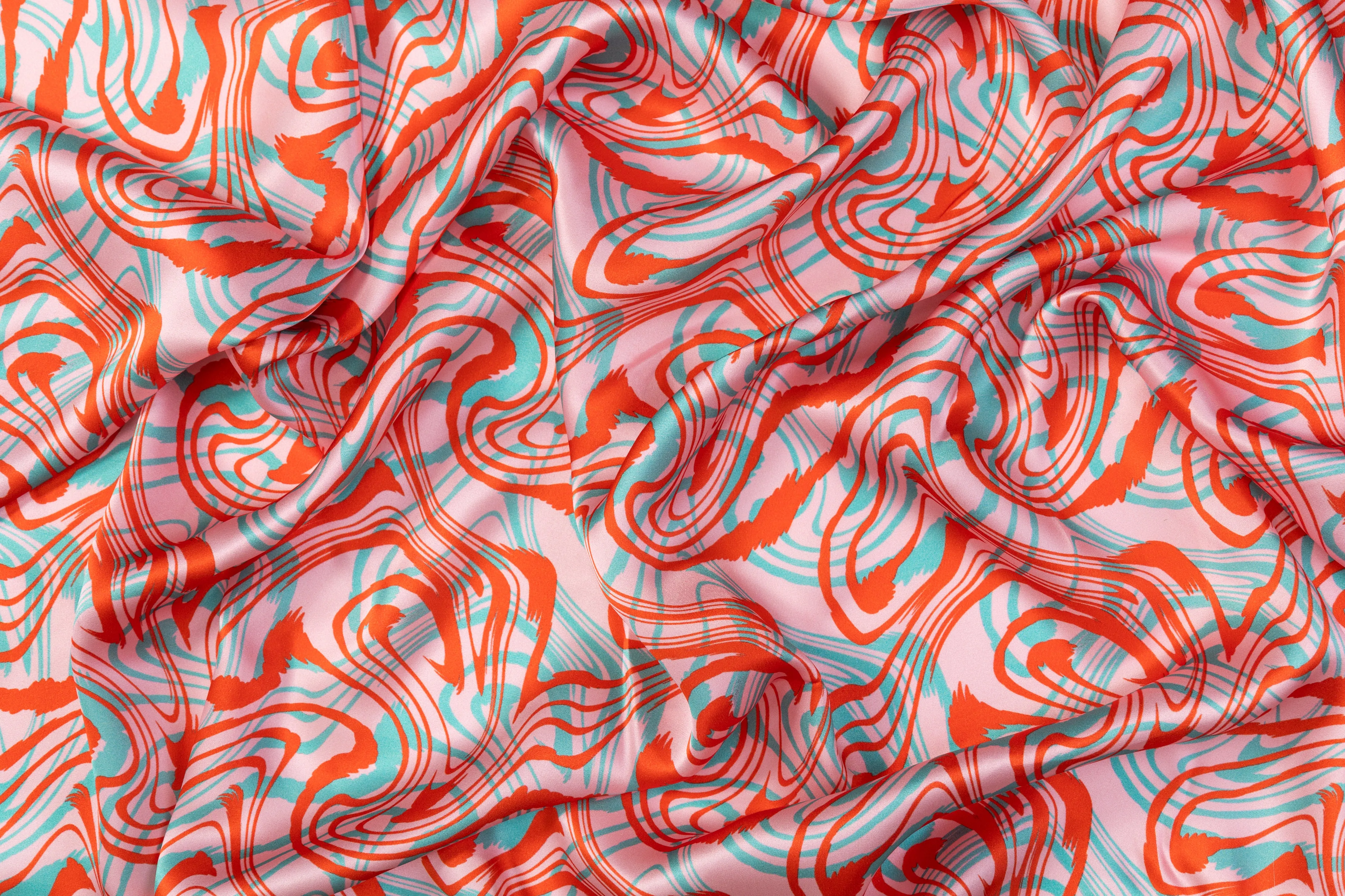 Abstract Italian Silk Charmeuse - Pink / Red / Turquoise