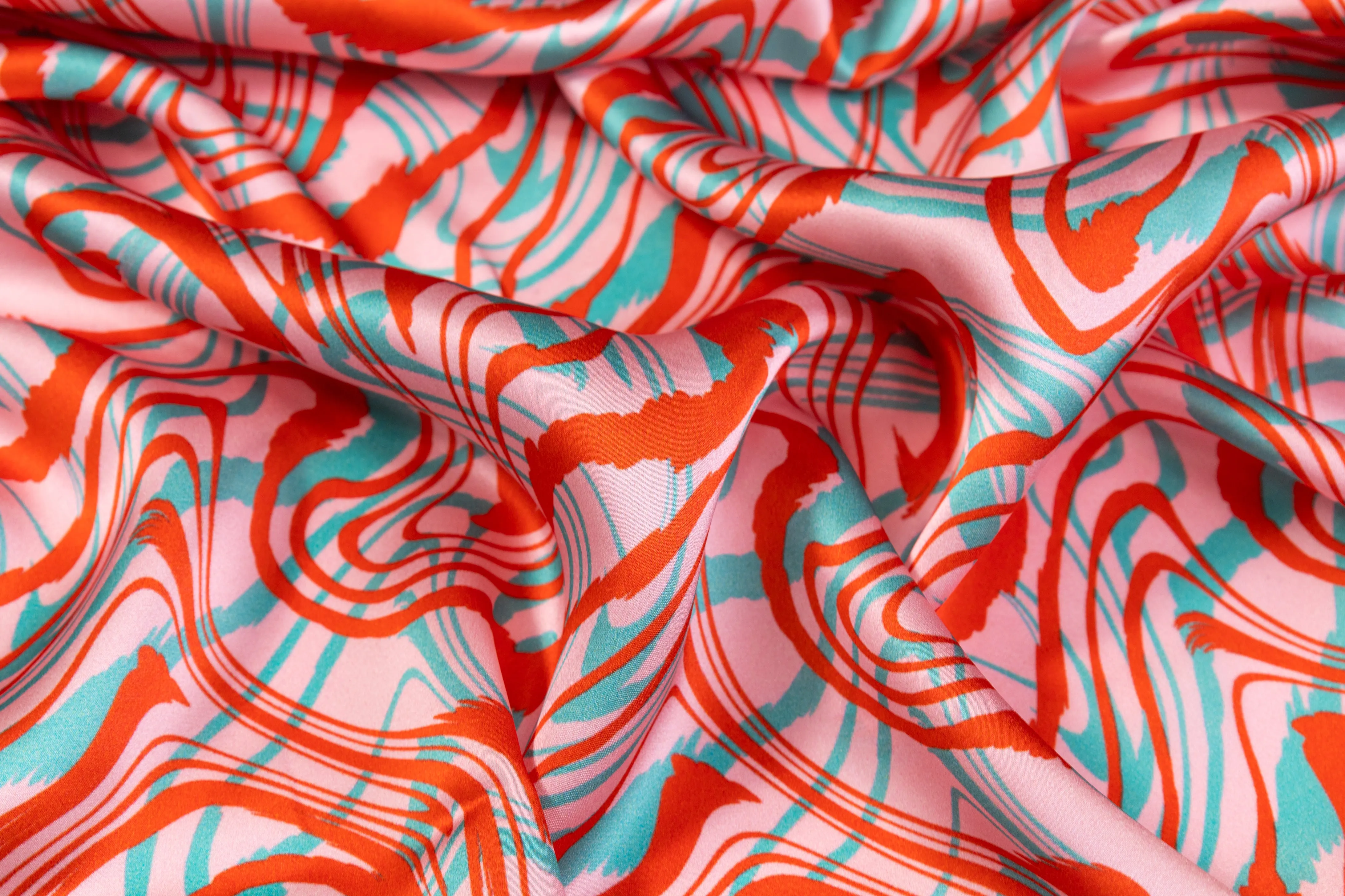 Abstract Italian Silk Charmeuse - Pink / Red / Turquoise