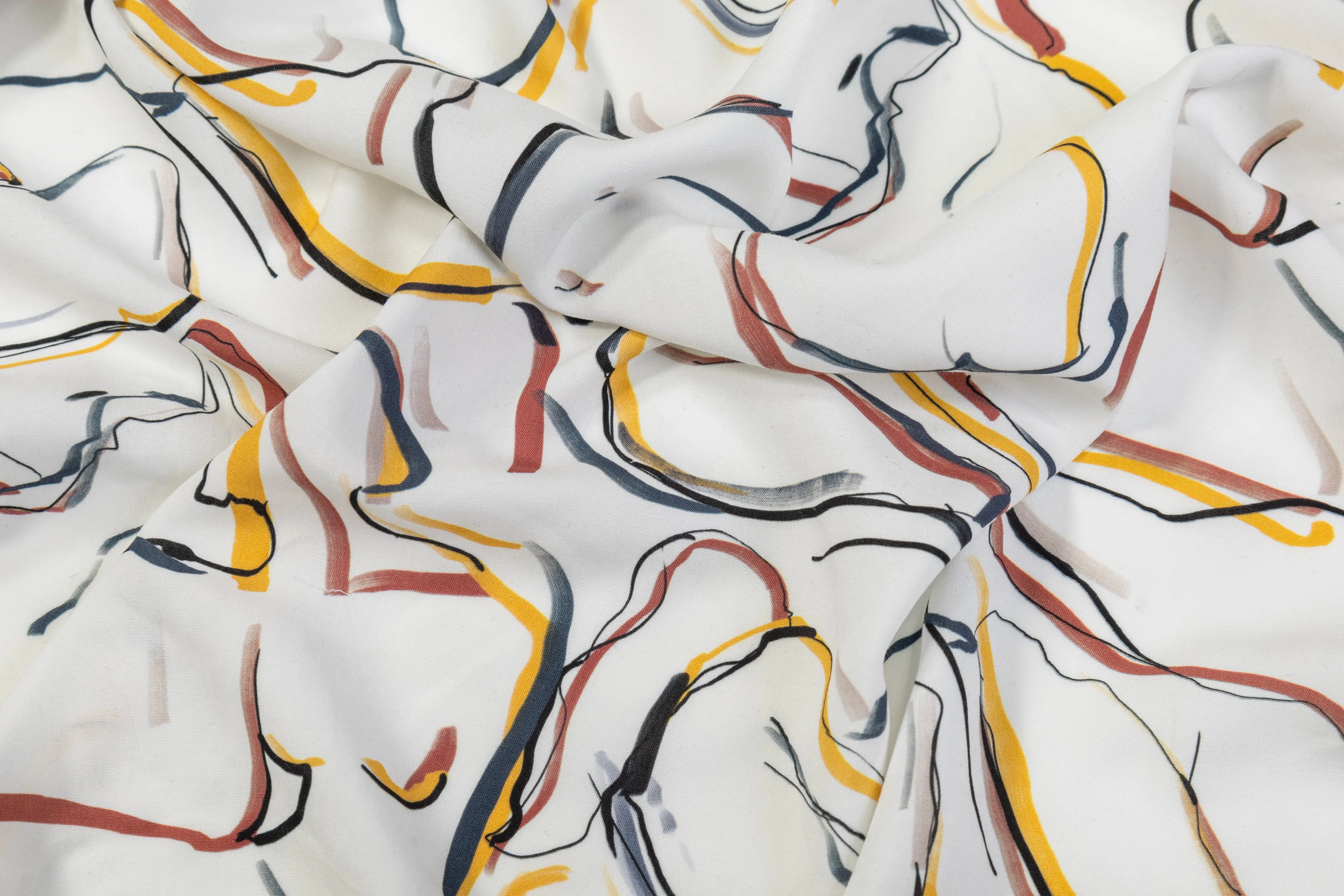 Abstract Italian Viscose Challis - White / Multicolor