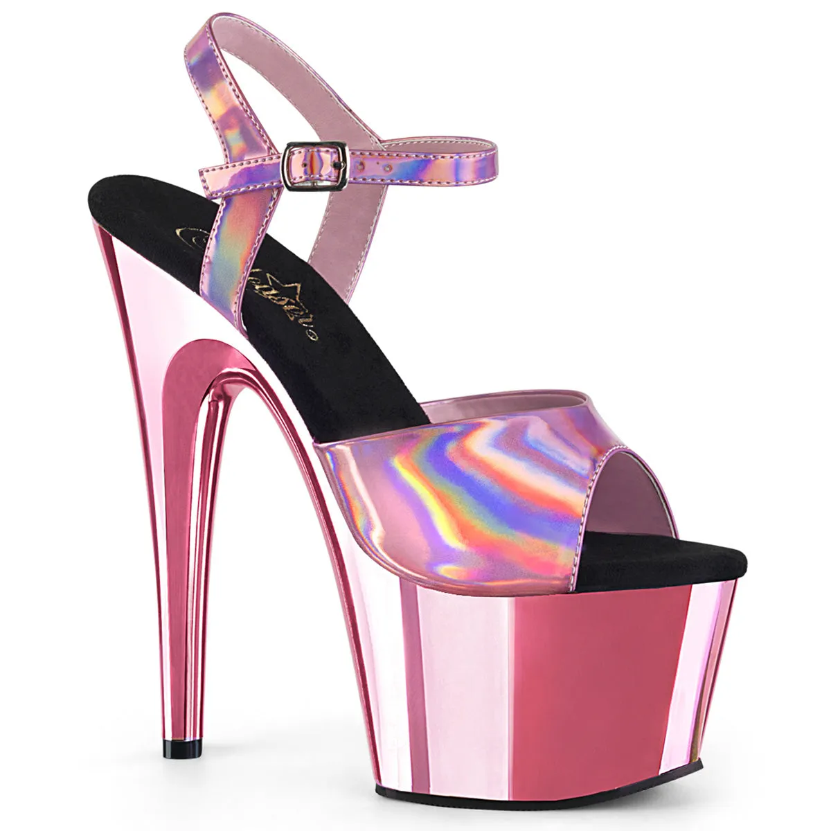 ADORE-709HGCH Pink Hologram Chrome Plated Platform Stripper Shoe