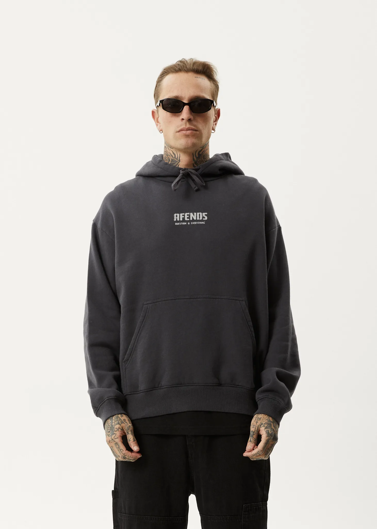 AFENDS Mens Questions - Pull On Hood - Charcoal