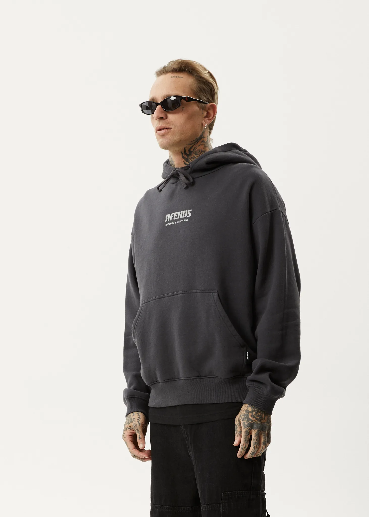 AFENDS Mens Questions - Pull On Hood - Charcoal