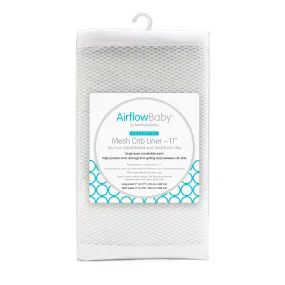 AirflowBaby® Breathable™ Mesh Liner for Full-Size Cribs, 11"H (28cm) Essential 2mm Mesh, White (Size 4FS Covers 3 or 4 Sides)