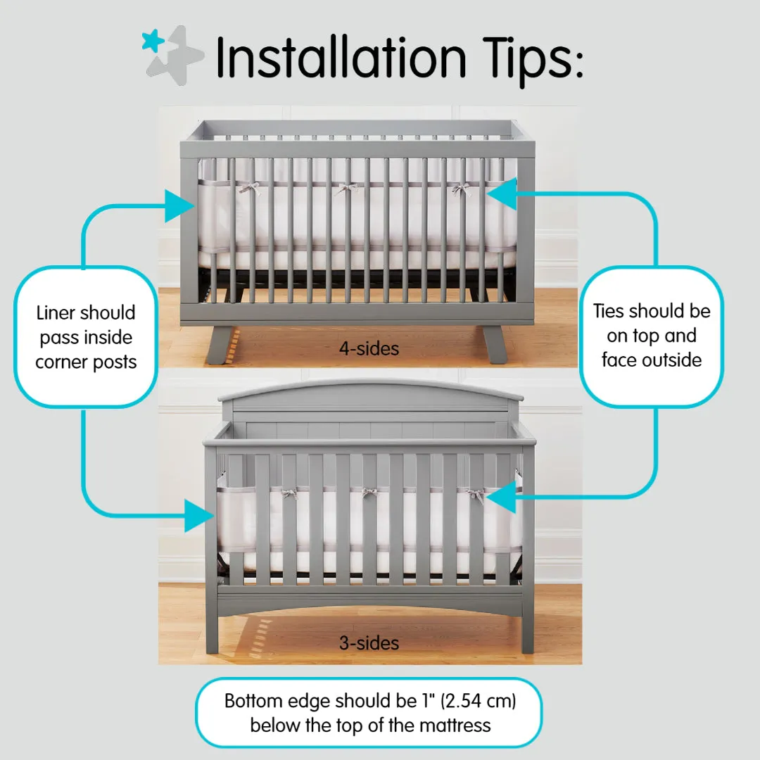 AirflowBaby® Breathable™ Mesh Liner for Full-Size Cribs, 11"H (28cm) Essential 2mm Mesh, White (Size 4FS Covers 3 or 4 Sides)