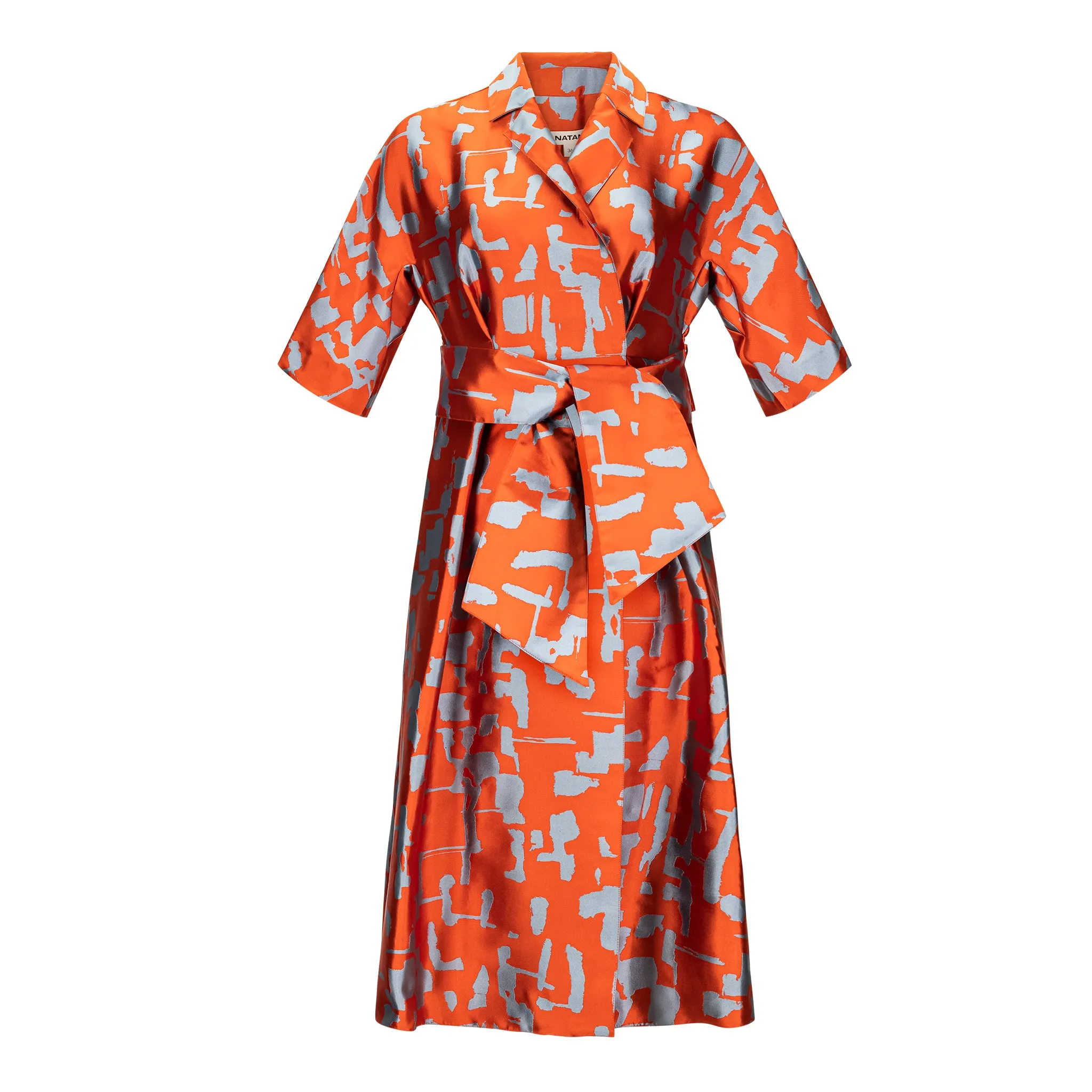 Akim Belted Jacquard Dress - Orange   Blue