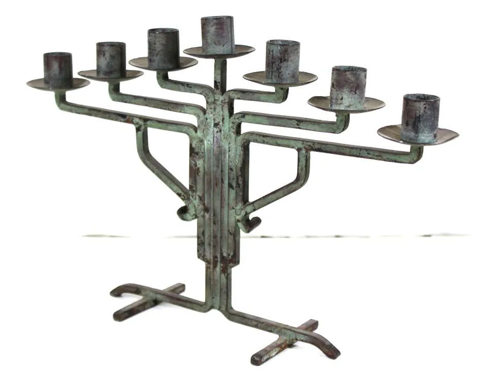 American Modernist Prairie School Candelabra in Wrought Iron and Bronze