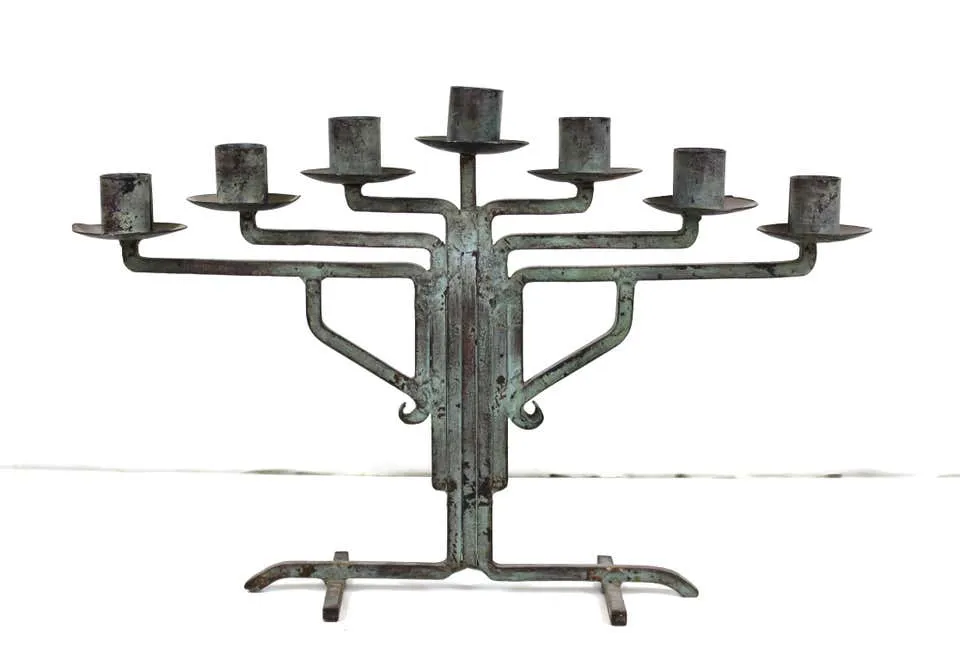 American Modernist Prairie School Candelabra in Wrought Iron and Bronze