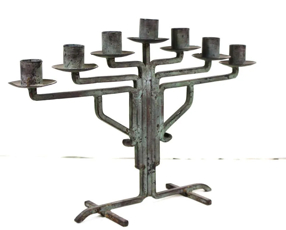 American Modernist Prairie School Candelabra in Wrought Iron and Bronze