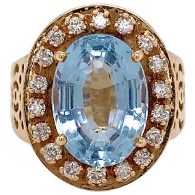 Aquamarine Diamond Halo Ring with Filigree Design