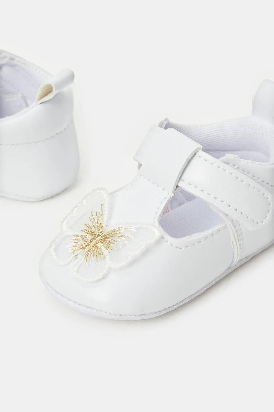 Babies White Butterfly Pram Shoes