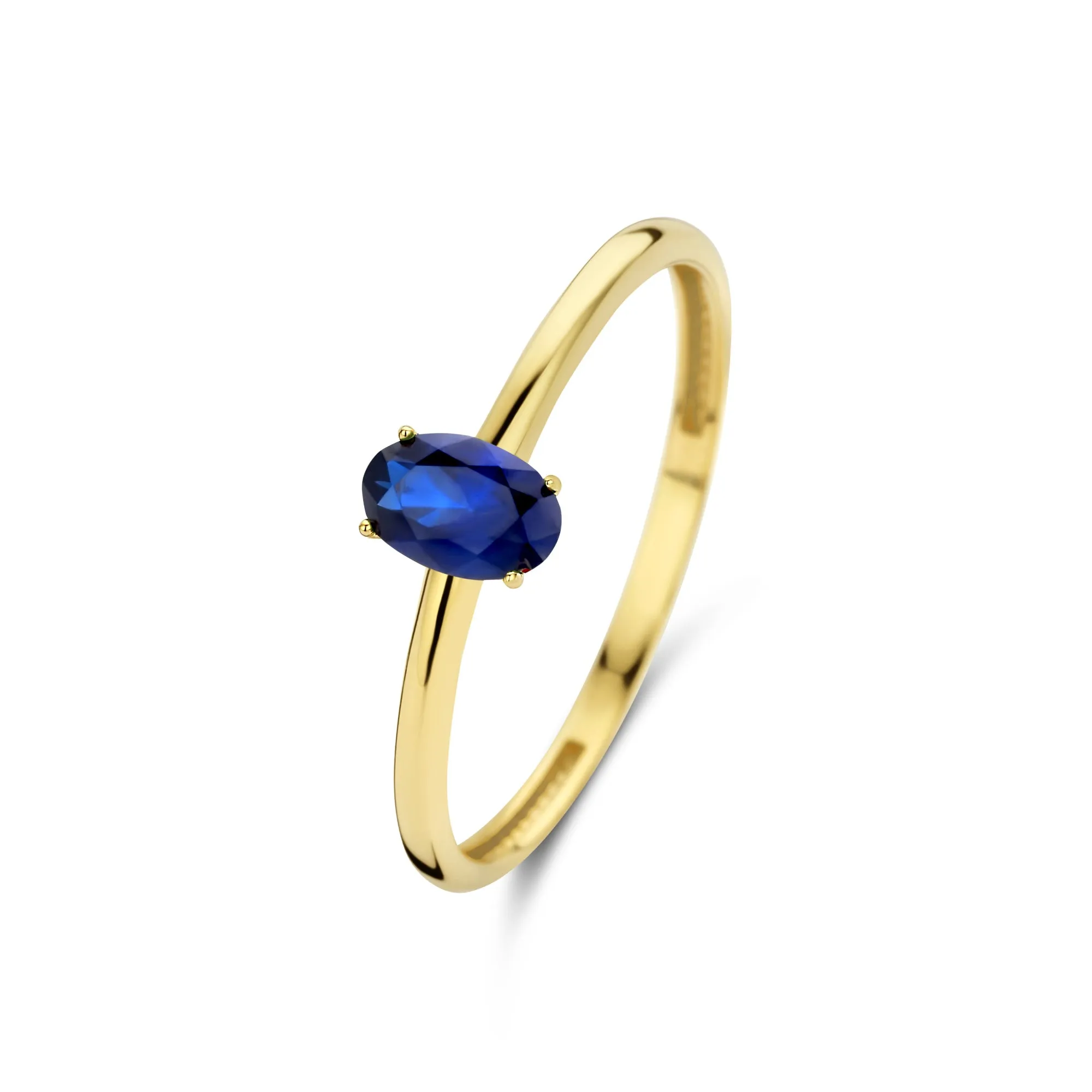 Baguette Nila 14 karat gold ring with blue zirconia stone