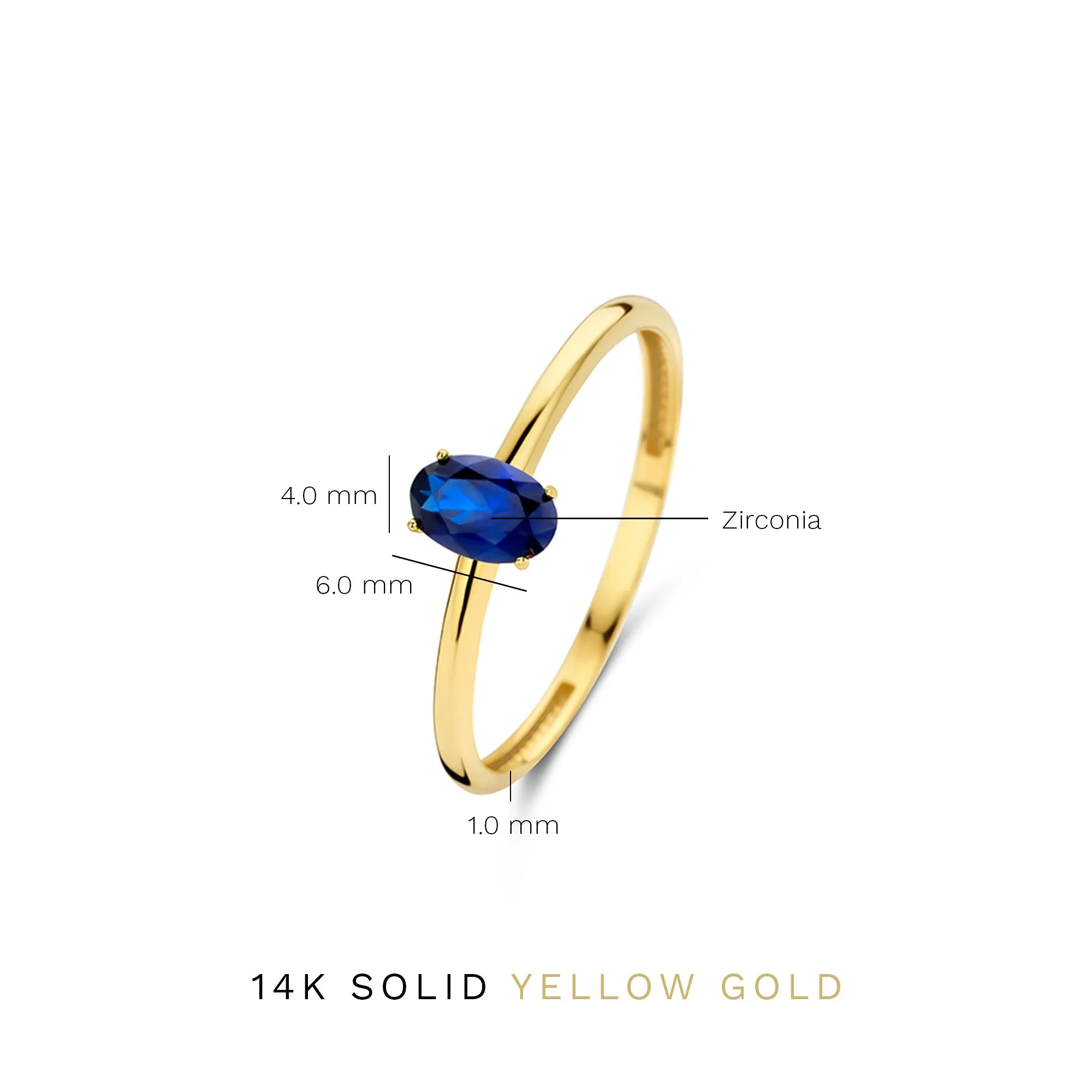 Baguette Nila 14 karat gold ring with blue zirconia stone