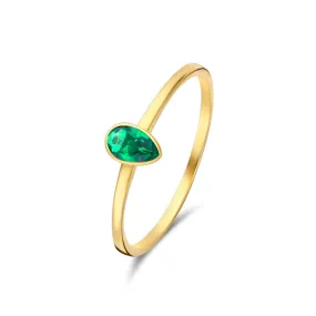 Baguette Olivia 14 karat gold ring with green zirconia