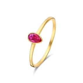 Baguette Roux 14 karat gold ring with red zirconia