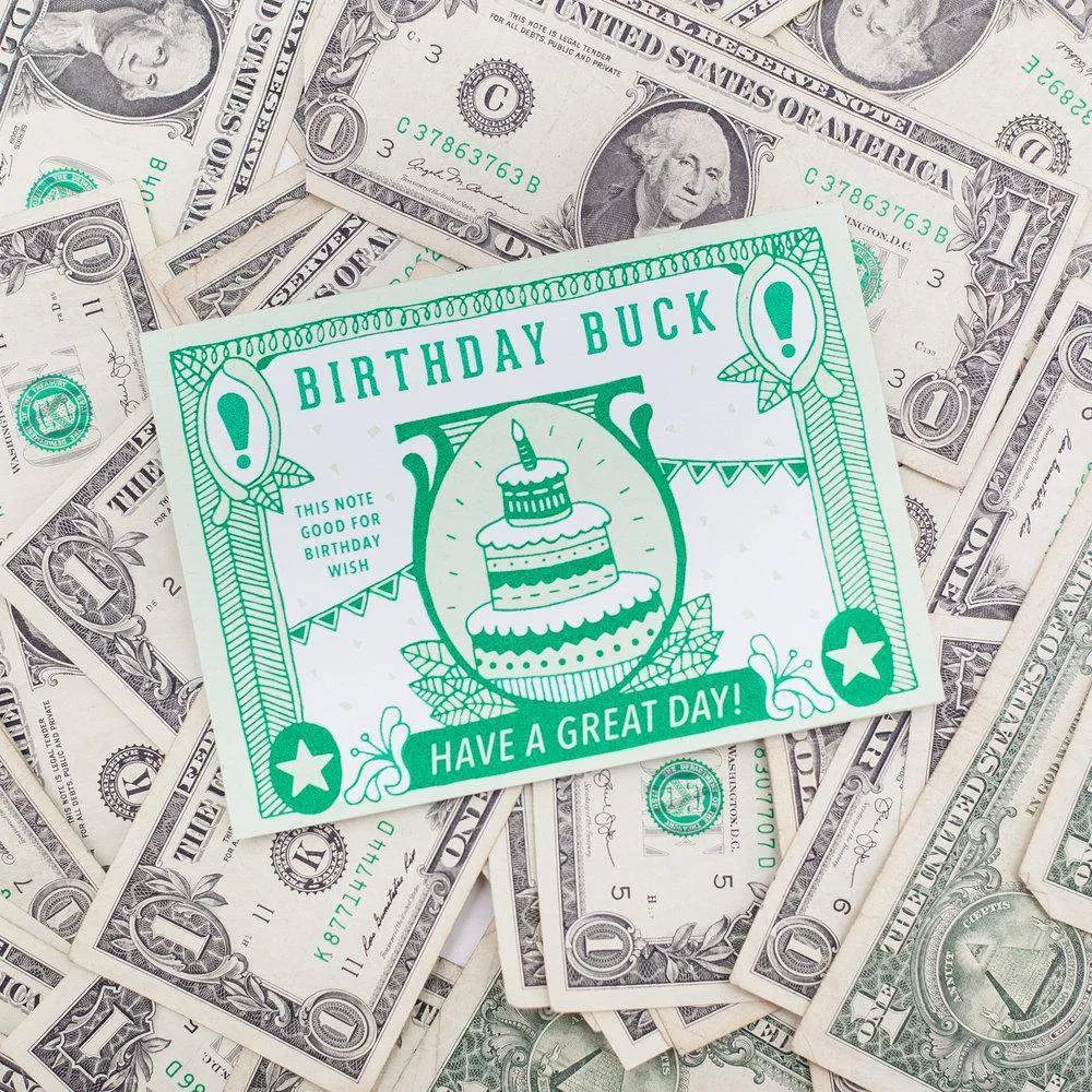 birthday buck, dollar bill birthday card, all-ages birthday card