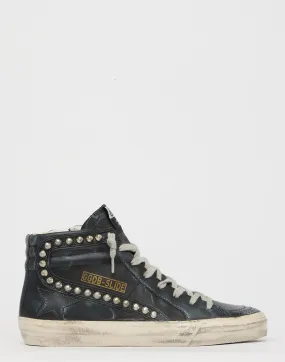 Black Leather and Studs Slide Sneakers