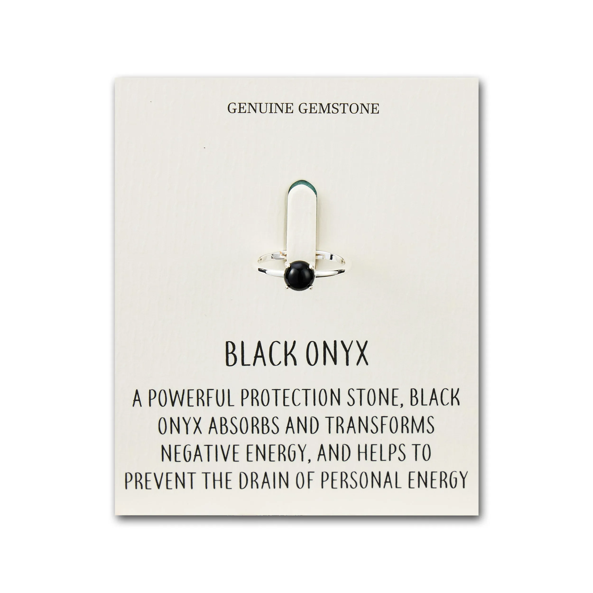 Black Onyx Adjustable Ring with Quote Card