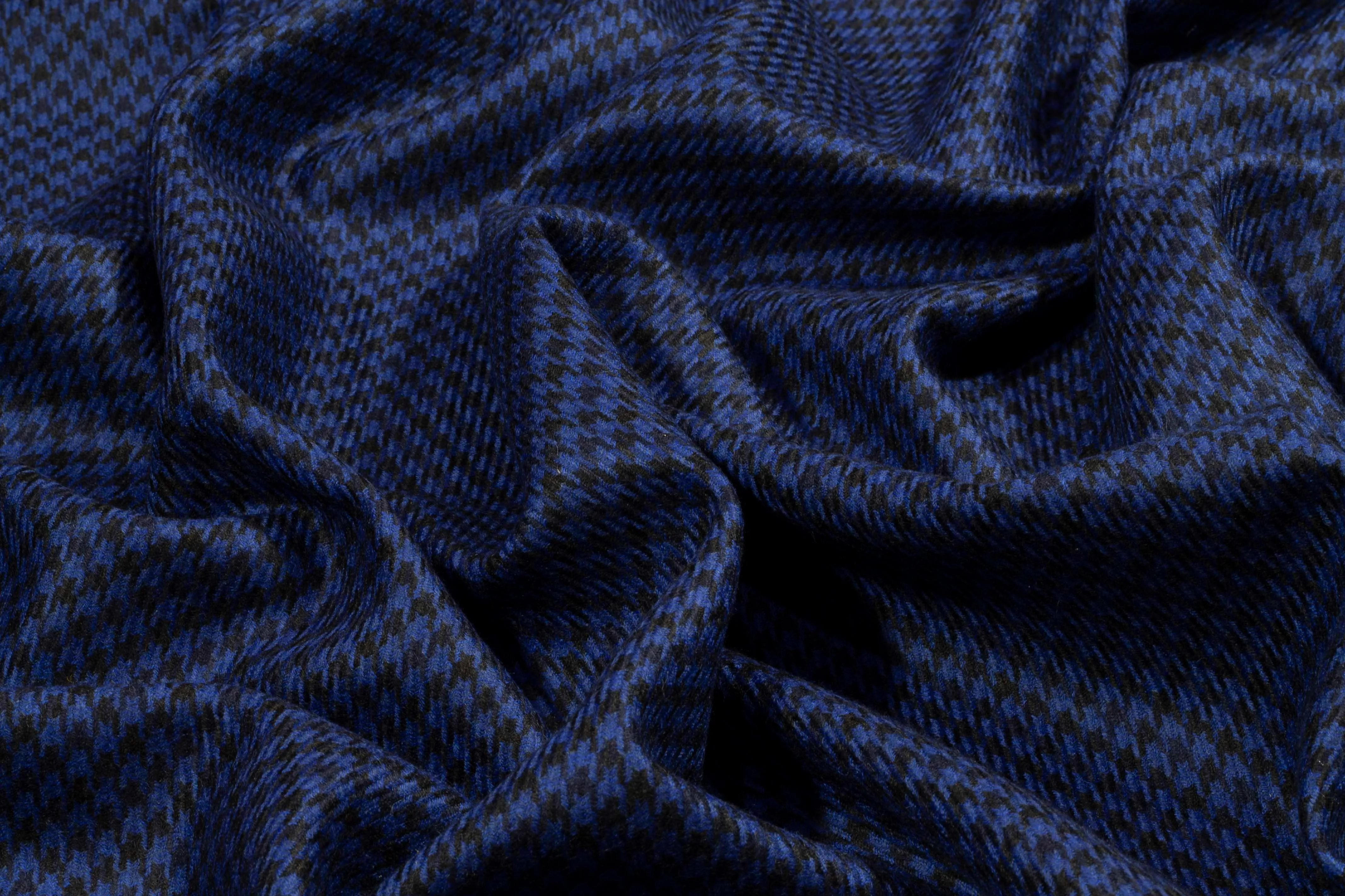 Blue and Black Houndstooth Italian Wool Suiting