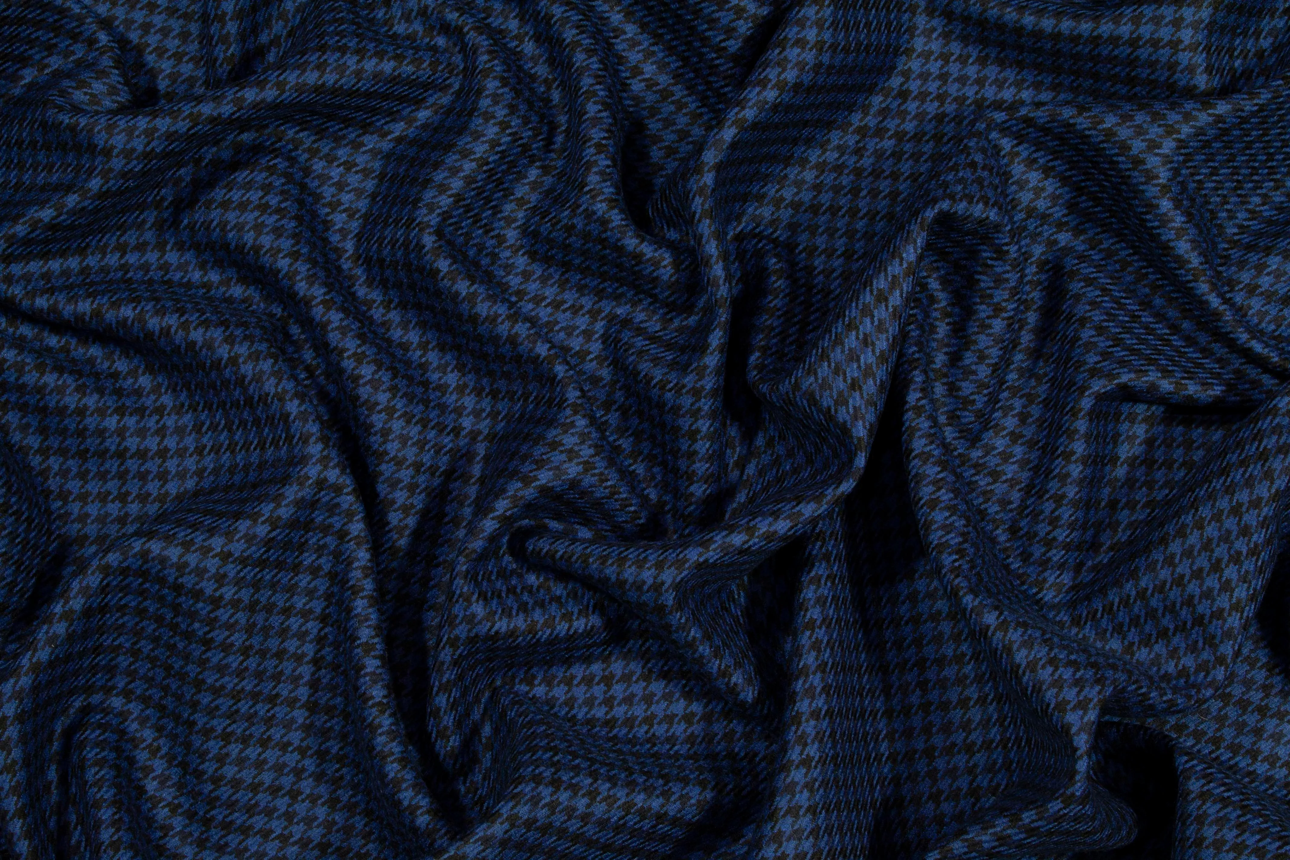 Blue and Black Houndstooth Italian Wool Suiting