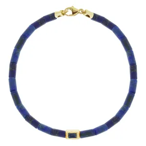 Blue Sapphire Ingot on Lapis Bracelet with Clasp