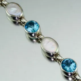 Blue Topaz and Baroque Pearl Sterling Silver Bracelet