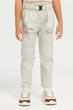 Boys Grey Pull-on Poplin Jogger With All Around Adjuster